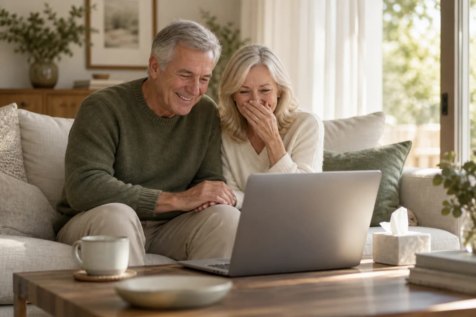 Family members sharing a celebration from home on a screen