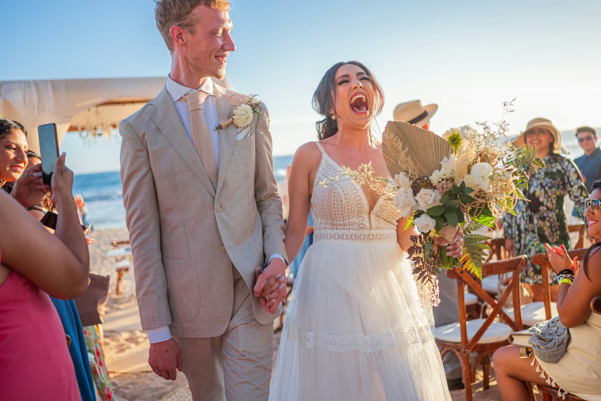 Wedding guests celebrating together