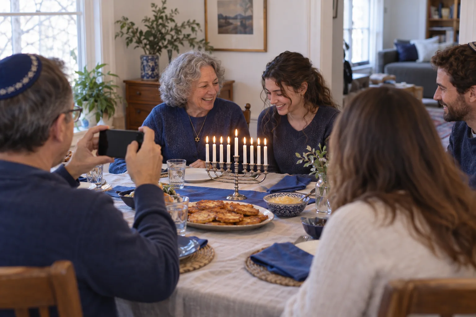 Family members enjoying a Hanukkah gathering together