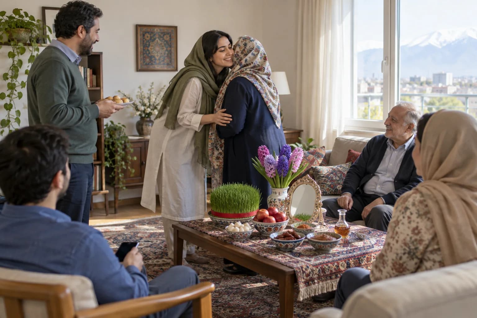 A family sharing a Nowruz celebration together