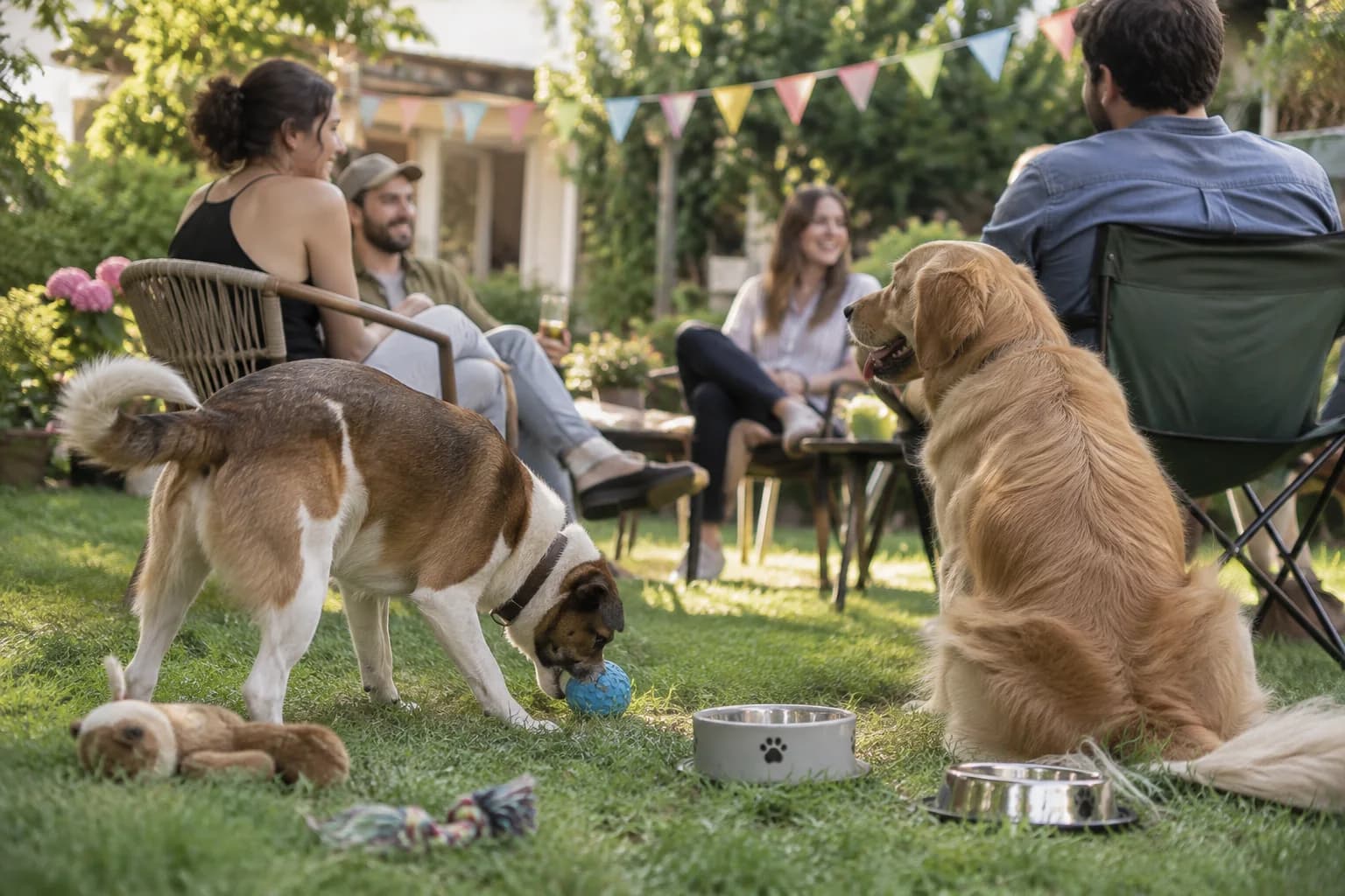 People and their pets enjoying a gathering together