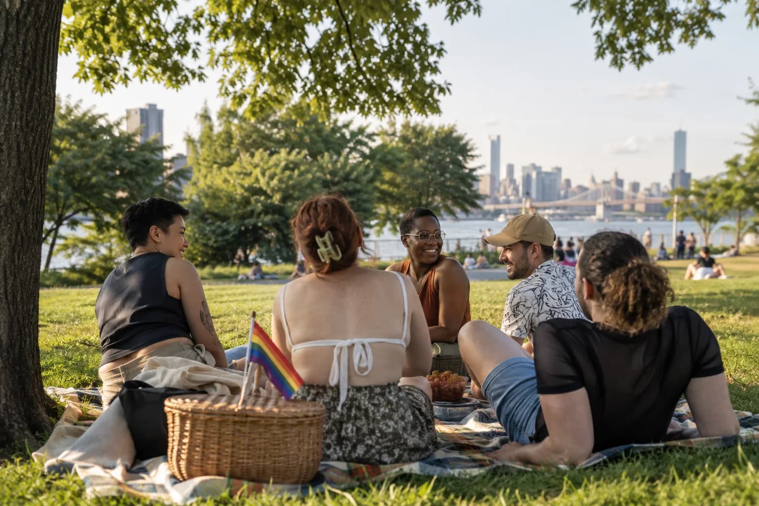 Friends celebrating together at a Pride gathering