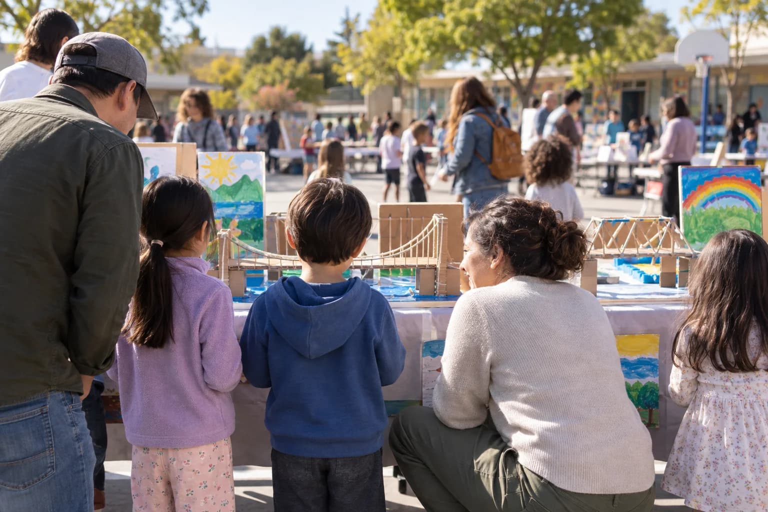 Students and families enjoying a school fair together